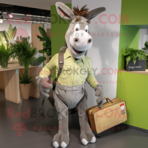 Green Donkey mascot costume character dressed with a Chinos and Tote bags