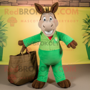 Green Donkey mascot costume character dressed with a Chinos and Tote bags