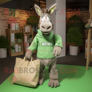 Green Donkey mascot costume character dressed with a Chinos and Tote bags