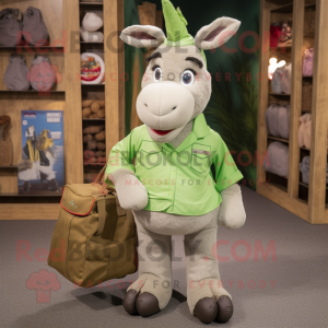 Green Donkey mascot costume character dressed with a Chinos and Tote bags