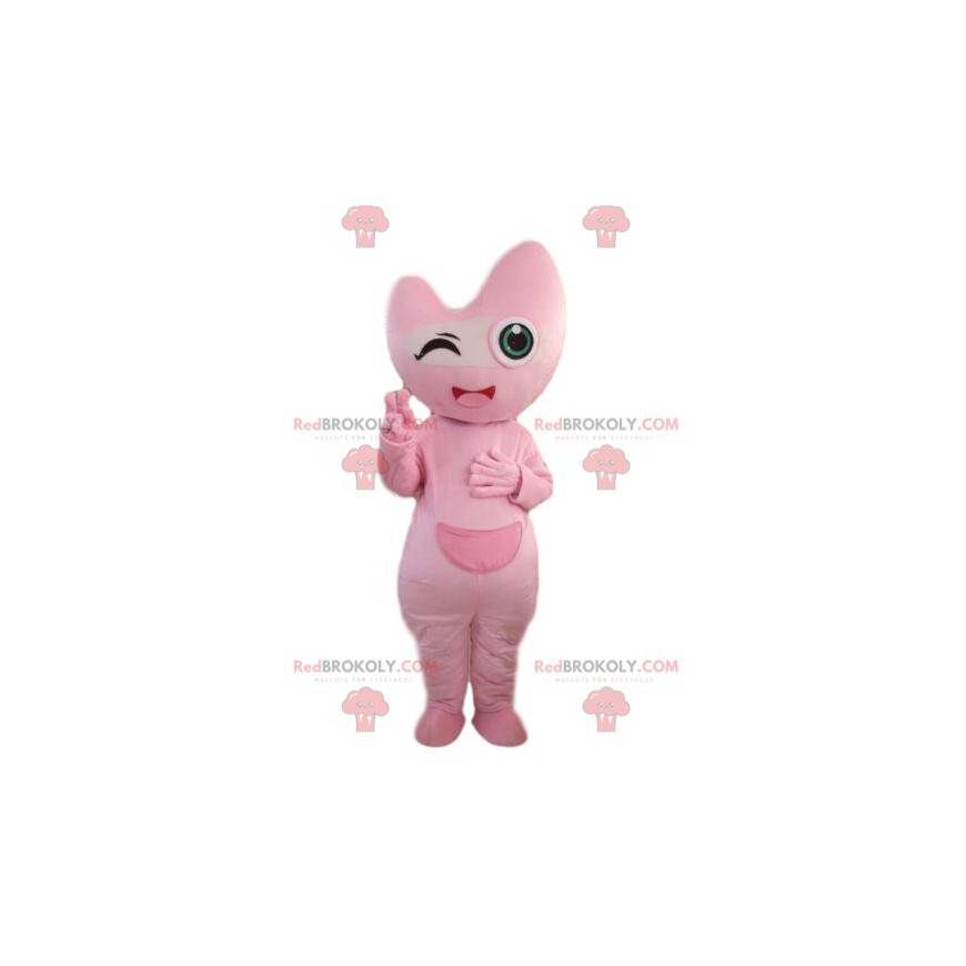 Mascotte de personnage rose, costume de créature rose -