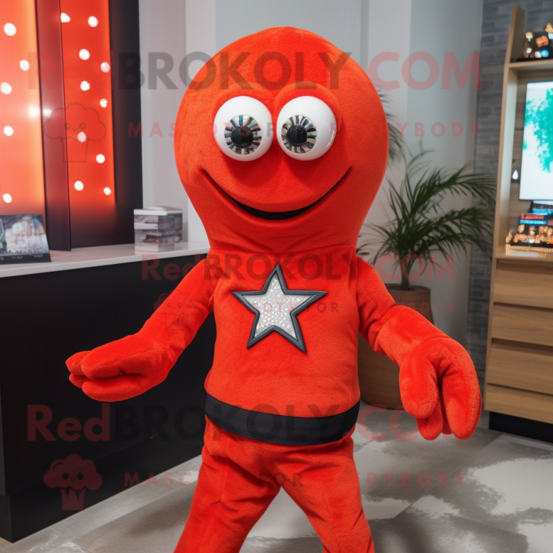 Red Starfish mascot costume character dressed with a Turtleneck and Bracelet watches