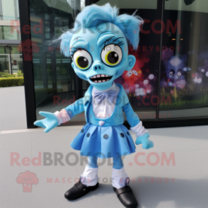 Sky Blue Zombie mascot costume character dressed with a Skirt and Bow ties