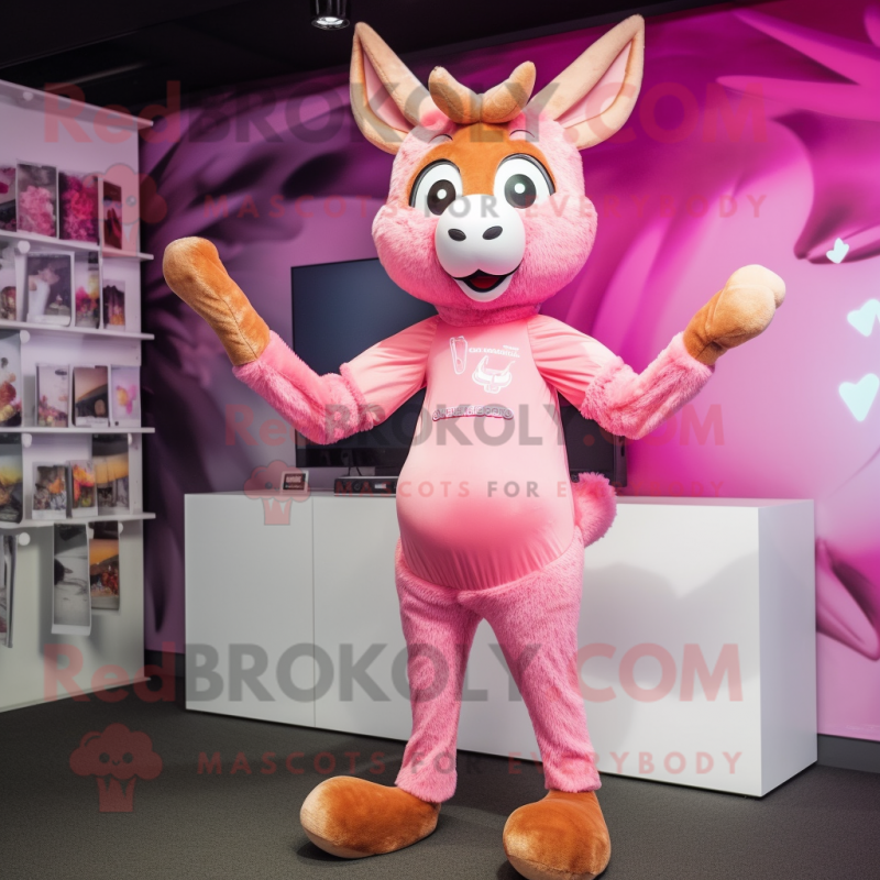 Pink Roe Deer mascot costume character dressed with a Capri Pants and Earrings