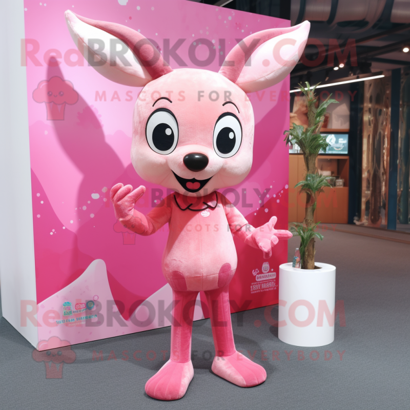 Pink Roe Deer mascot costume character dressed with a Capri Pants and Earrings Pink Roe Deer mascot costume character dressed with a Capri Pants and Earrings