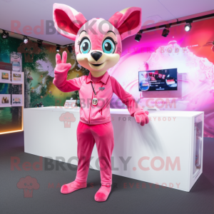 Pink Roe Deer mascot costume character dressed with a Capri Pants and Earrings
