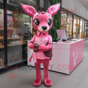 Pink Roe Deer mascot costume character dressed with a Capri Pants and Earrings