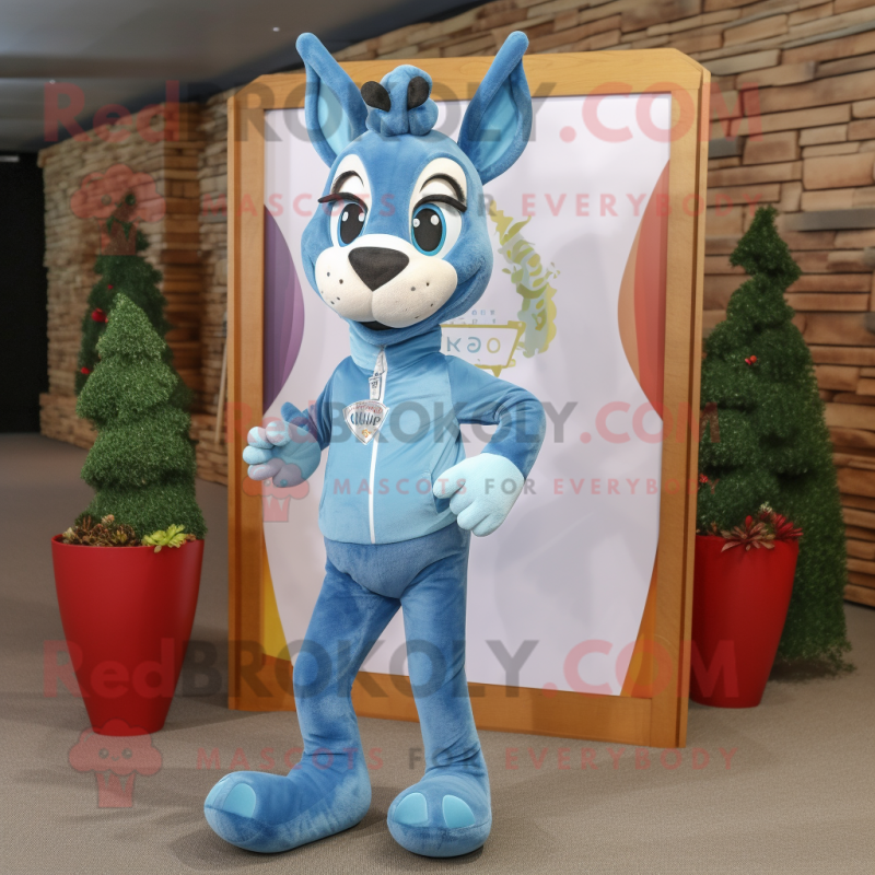 Sky Blue Gazelle mascot costume character dressed with a Button-Up Shirt and Shoe laces