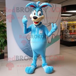Sky Blue Gazelle mascot costume character dressed with a Button-Up Shirt and Shoe laces