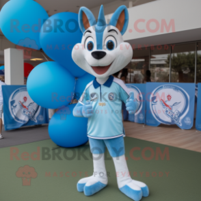 Sky Blue Gazelle mascot costume character dressed with a Button-Up Shirt and Shoe laces