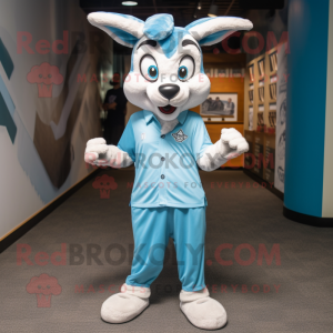 Sky Blue Gazelle mascot costume character dressed with a Button-Up Shirt and Shoe laces