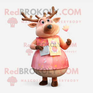 Peach Elk mascot costume character dressed with a Dress and Coin purses