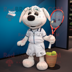 nan Tennis Racket mascot costume character dressed with a Henley Shirt and Wallets