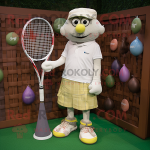 nan Tennis Racket mascot costume character dressed with a Henley Shirt and Wallets