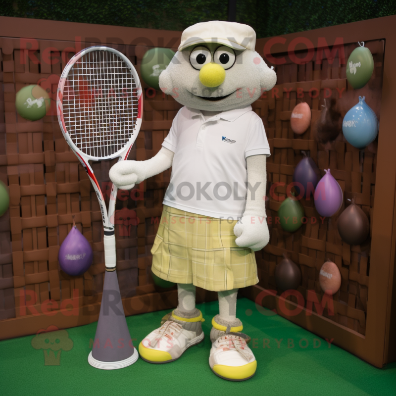 nan Tennis Racket mascot costume character dressed with a Henley Shirt and Wallets nan Tennis Racket mascot costume character dressed with a Henley Shirt and Wallets