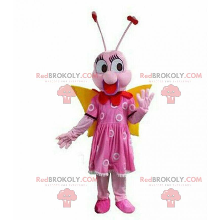 Mascote de borboleta rosa, fantasia de inseto voador, rosa -