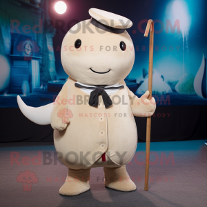 Beige Narwhal mascot costume character dressed with a Coat and Suspenders