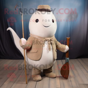 Beige Narwhal mascot costume character dressed with a Coat and Suspenders