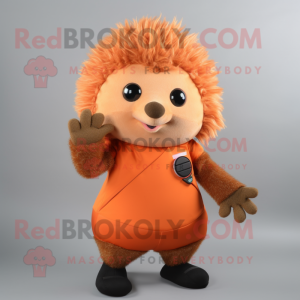 Peach Hedgehog mascot costume character dressed with a Turtleneck and Gloves