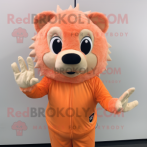 Peach Hedgehog mascot costume character dressed with a Turtleneck and Gloves