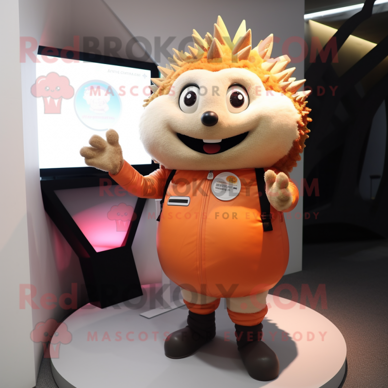 Peach Hedgehog mascot costume character dressed with a Turtleneck and Gloves