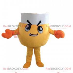 Mascotte di granchio giallo con cappello da cuoco, costume da