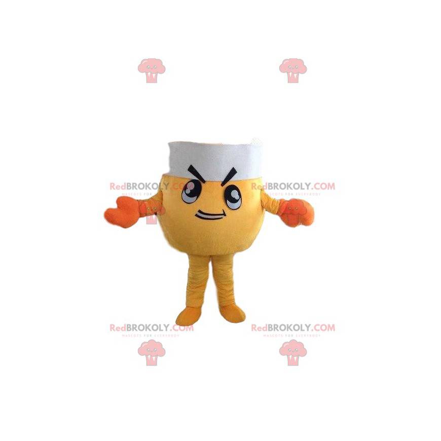 Yellow crab mascot with a chef's hat, giant crab costume -