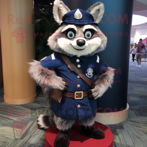 Navy Raccoon mascot costume character dressed with a Mini Skirt and Shawls