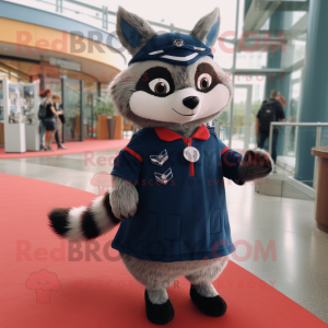 Navy Raccoon mascot costume character dressed with a Mini Skirt and Shawls