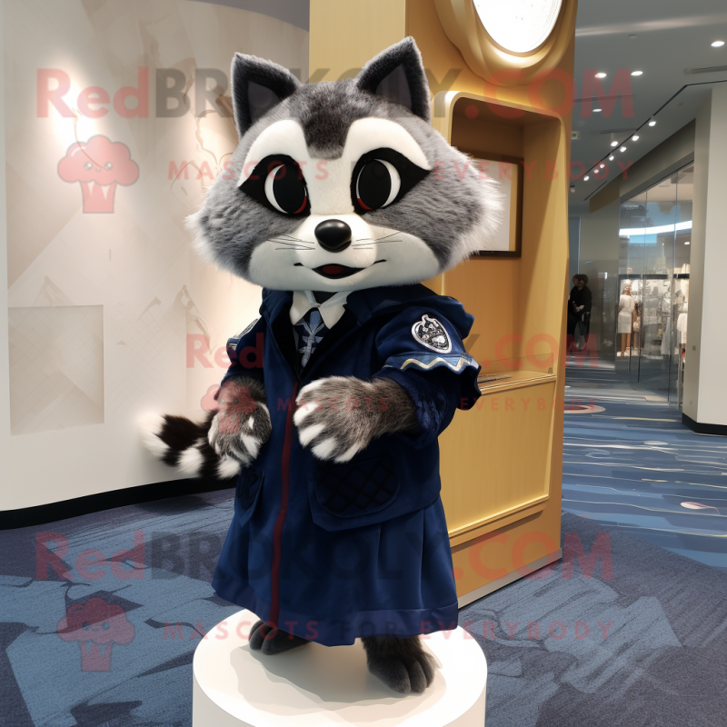 Navy Raccoon mascot costume character dressed with a Mini Skirt and Shawls