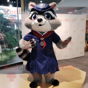 Navy Raccoon mascot costume character dressed with a Mini Skirt and Shawls