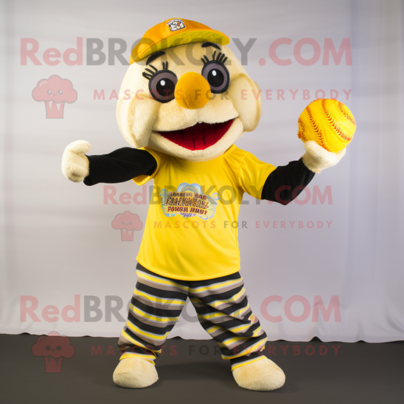 Yellow Fire Eater mascot costume character dressed with a Baseball Tee and Scarves Yellow Fire Eater mascot costume character dressed with a Baseball Tee and Scarves