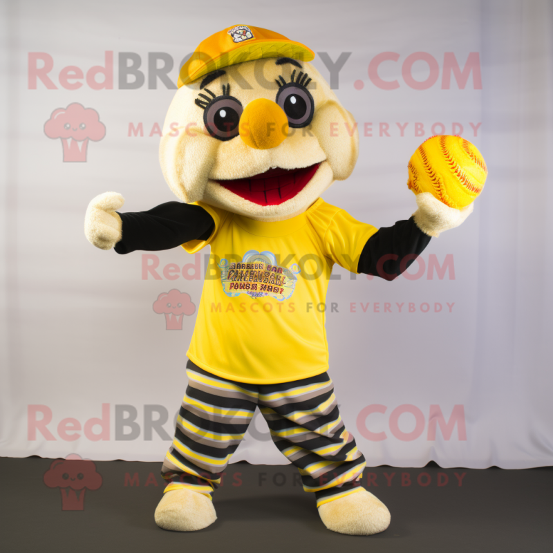 Yellow Fire Eater mascot costume character dressed with a Baseball Tee and Scarves