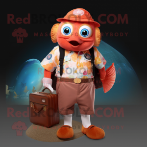 Rust Clown Fish mascot costume character dressed with a Button-Up Shirt and Coin purses