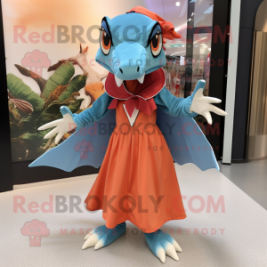 nan Pterodactyl mascot costume character dressed with a A-Line Dress and Mittens