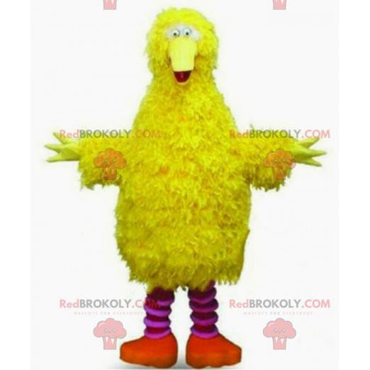 Mascotte gele vogel, geheel harig, gigantisch vogelkostuum -