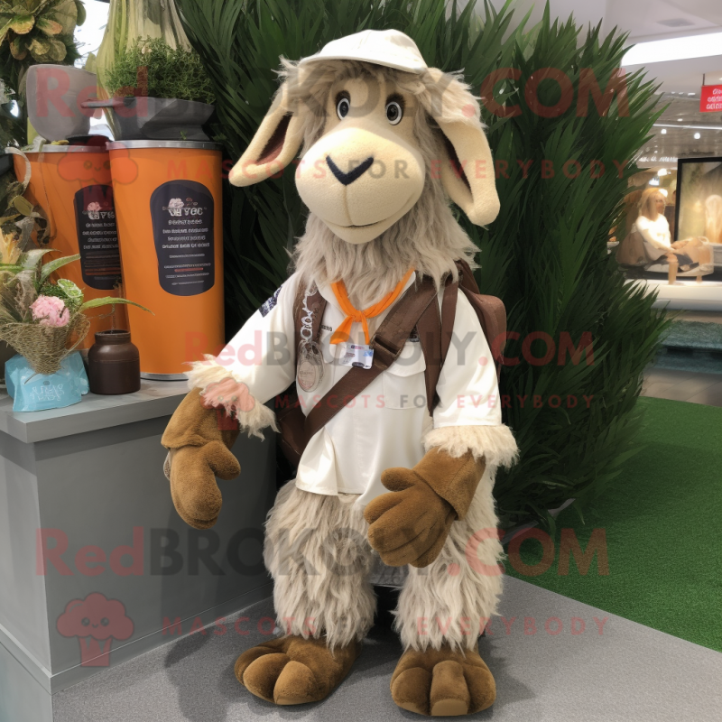 Tan Boer Goat mascot costume character dressed with a Shorts and Keychains Tan Boer Goat mascot costume character dressed with a Shorts and Keychains