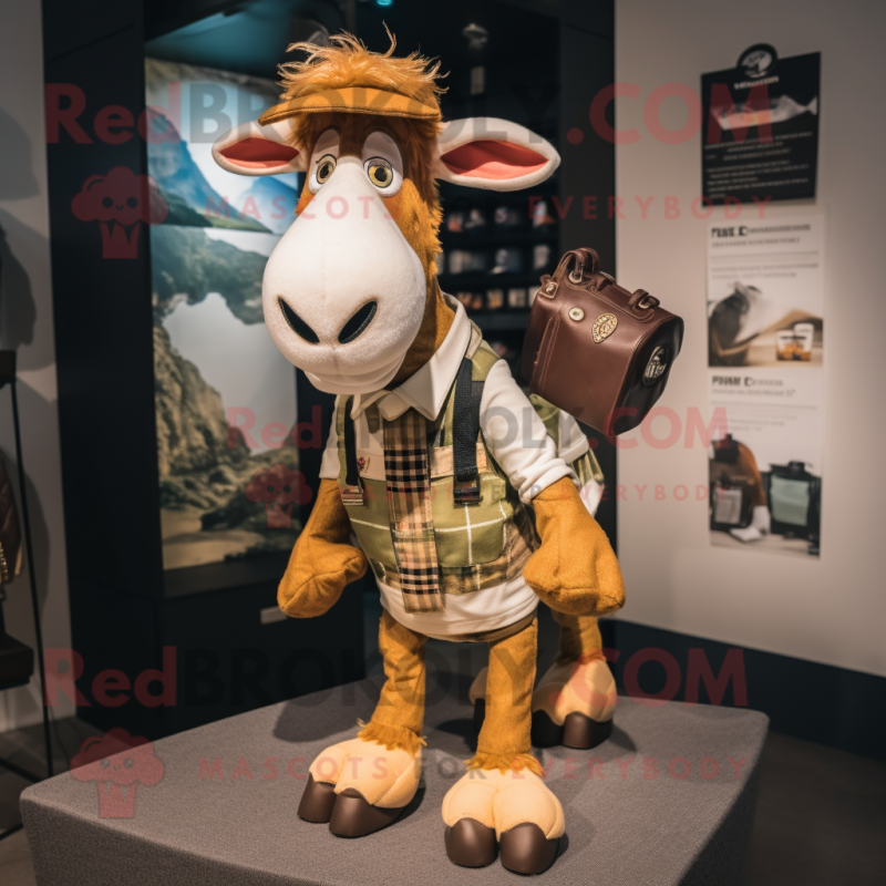 Tan Boer Goat mascot costume character dressed with a Shorts and Keychains Tan Boer Goat mascot costume character dressed with a Shorts and Keychains