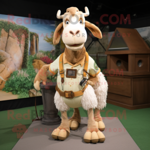 Tan Boer Goat mascot costume character dressed with a Shorts and Keychains