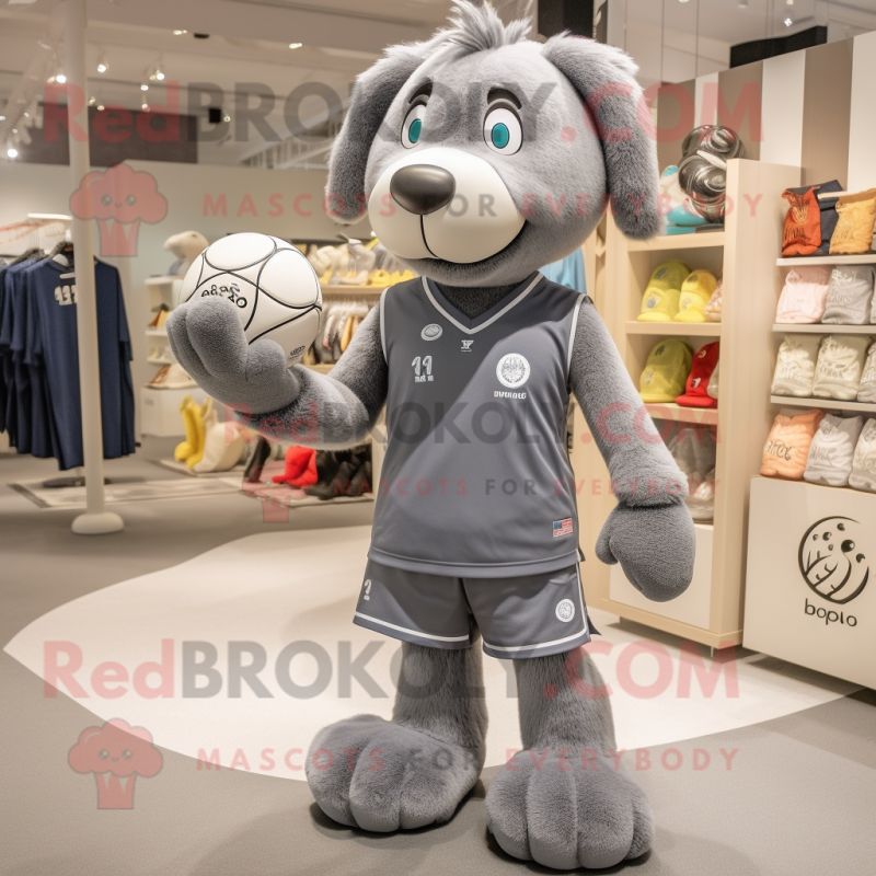 Gray Handball Ball mascot costume character dressed with a Polo Tee and Coin purses Gray Handball Ball mascot costume character dressed with a Polo Tee and Coin purses
