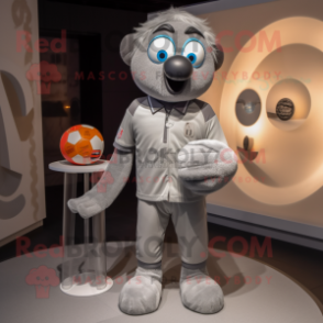 Gray Handball Ball mascot costume character dressed with a Polo Tee and Coin purses