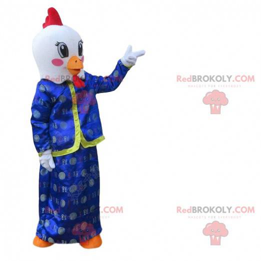 Mascotte de coq, d'oiseau blanc en tenue asiatique -