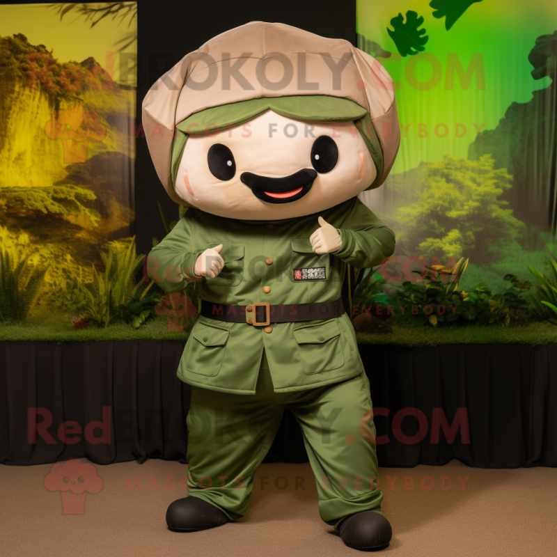 Forest Green Dim Sum mascot costume character dressed with a Cargo Pants and Earrings Forest Green Dim Sum mascot costume character dressed with a Cargo Pants and Earrings