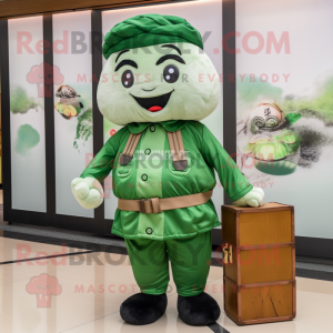 Forest Green Dim Sum mascot costume character dressed with a Cargo Pants and Earrings