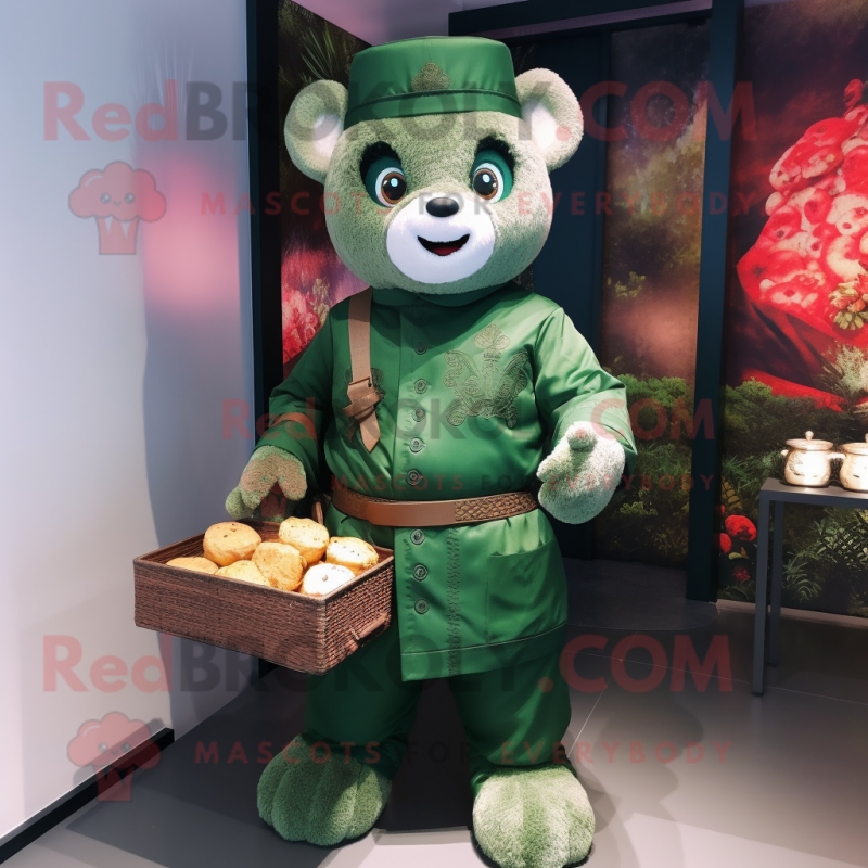 Forest Green Dim Sum mascot costume character dressed with a Cargo Pants and Earrings Forest Green Dim Sum mascot costume character dressed with a Cargo Pants and Earrings
