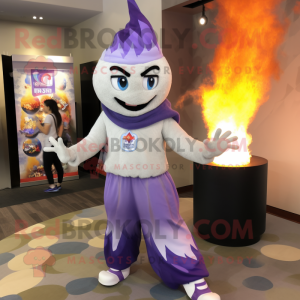 Lavender Fire Eater mascot costume character dressed with a Joggers and Shawls