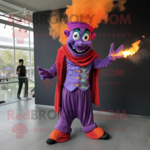 Lavender Fire Eater mascot costume character dressed with a Joggers and Shawls