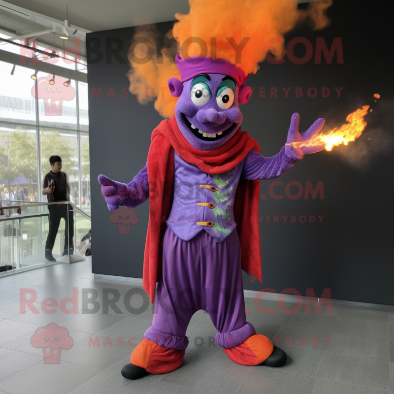 Lavender Fire Eater mascot costume character dressed with a Joggers and Shawls Lavender Fire Eater mascot costume character dressed with a Joggers and Shawls