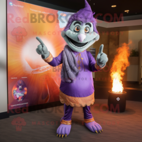 Lavender Fire Eater mascot costume character dressed with a Joggers and Shawls