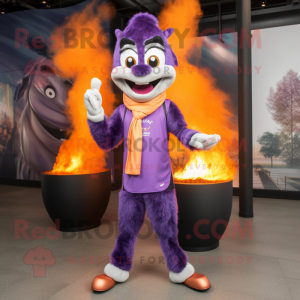 Lavender Fire Eater mascot costume character dressed with a Joggers and Shawls